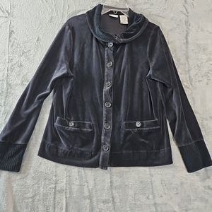 White Stag Women's Button Black Velour Cardigan Sz Lg cotton blend